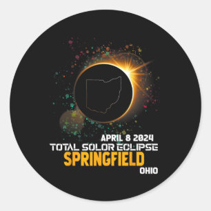Pegatina Redonda Eclipse solar total de Springfield Ohio 2024 1