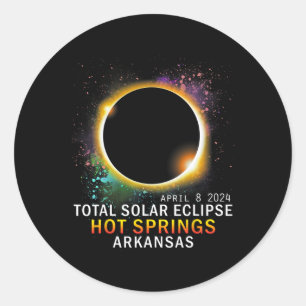 Pegatina Redonda Eclipse solar total de Springs Arkansas 8 de abril