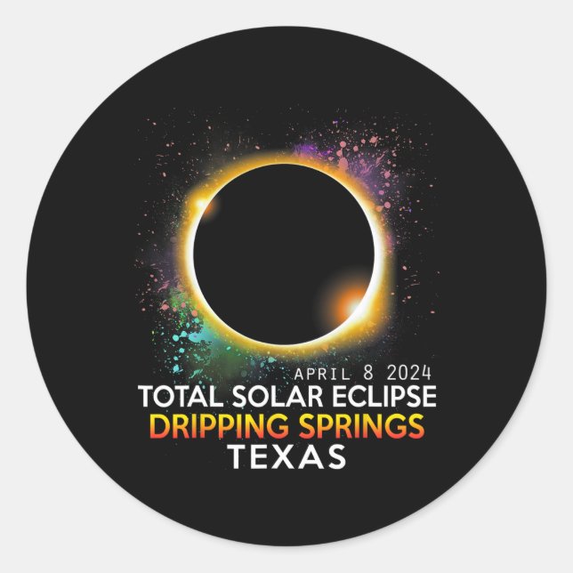 Pegatina Redonda Eclipse solar total de Springs Texas 2024 (Anverso)