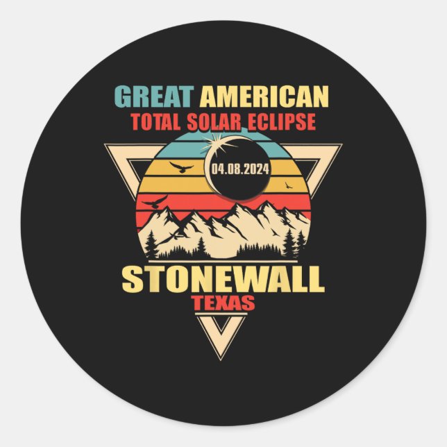 Pegatina Redonda Eclipse solar total de Stonewall Texas 2024 (Anverso)
