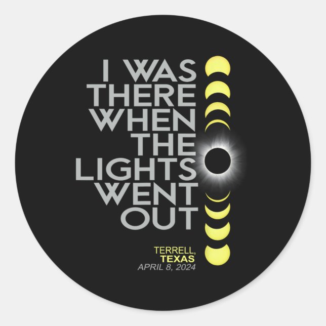 Pegatina Redonda Eclipse solar total de Terrell Texas 2024 (Anverso)