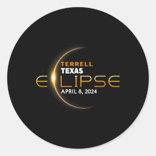 Pegatina Redonda Eclipse solar total de Terrell Texas 2024