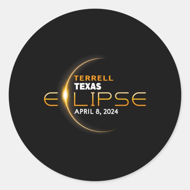 Pegatina Redonda Eclipse solar total de Terrell Texas 2024 (Anverso)