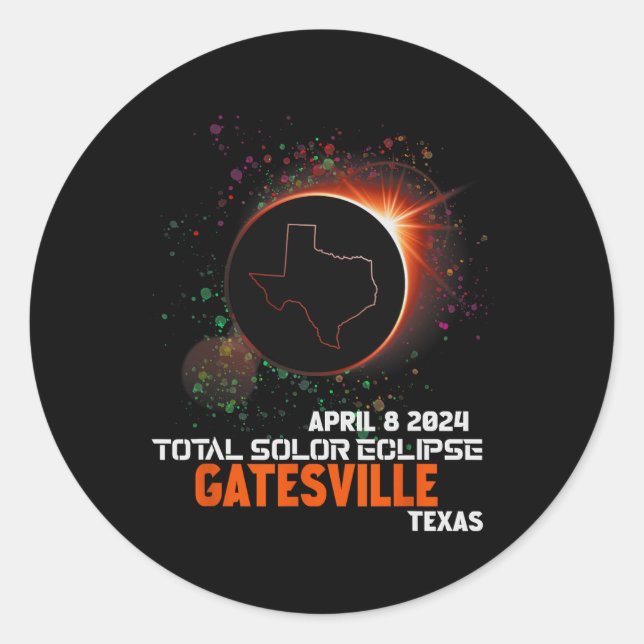 Pegatina Redonda Eclipse solar total de Texas 2024 (Anverso)