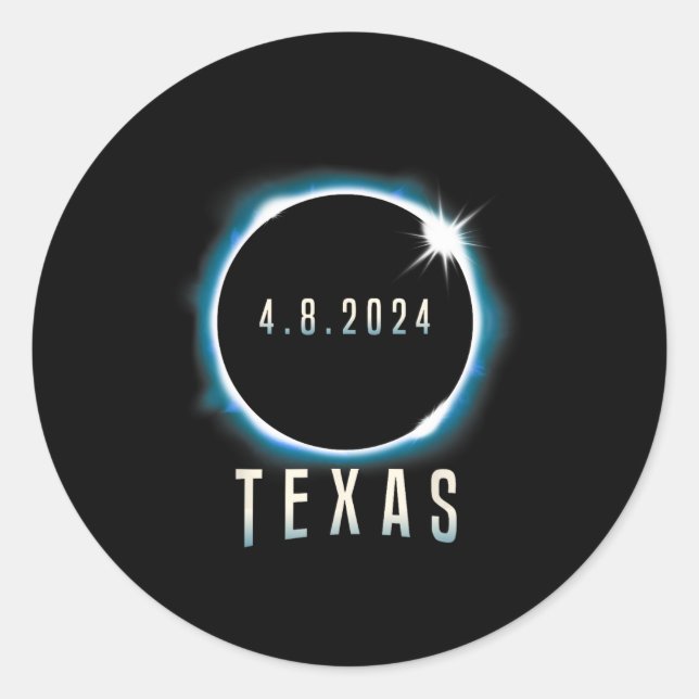 Pegatina Redonda Eclipse solar total de Texas 2024 Azul Abril 8 Hom (Anverso)