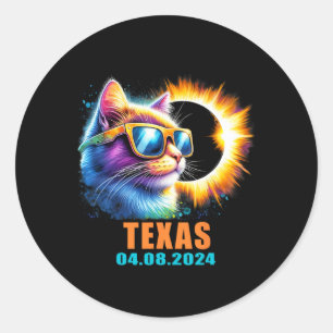 Pegatina Redonda Eclipse solar total de Texas 2024 Eclipse solar de
