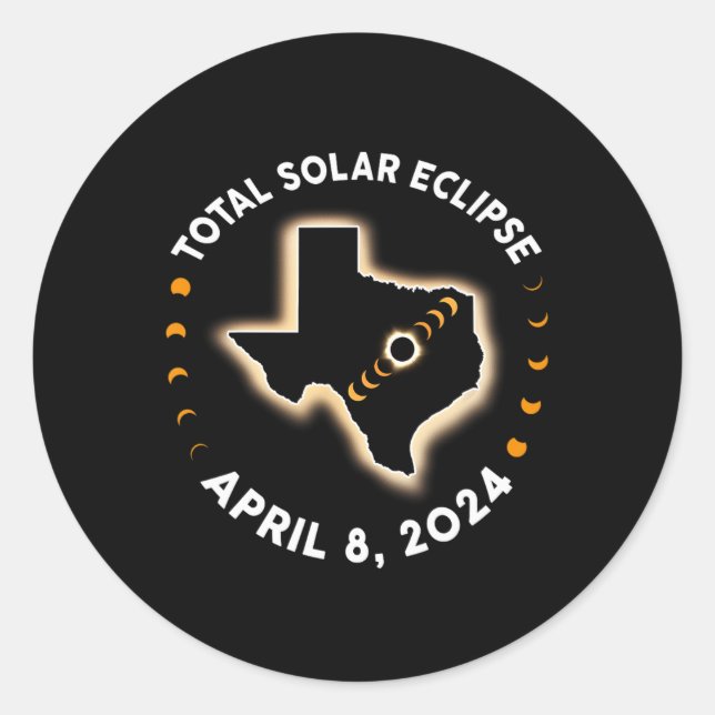 Pegatina Redonda Eclipse solar total de Texas 2024 Totalidad Abril  (Anverso)
