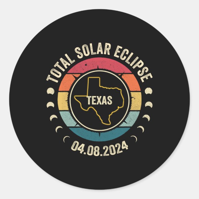 Pegatina Redonda Eclipse solar total de Texas 2024 Totalidad americ (Anverso)