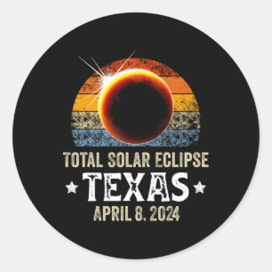 Pegatina Redonda Eclipse solar total de Texas 8 de abril de 2024 So