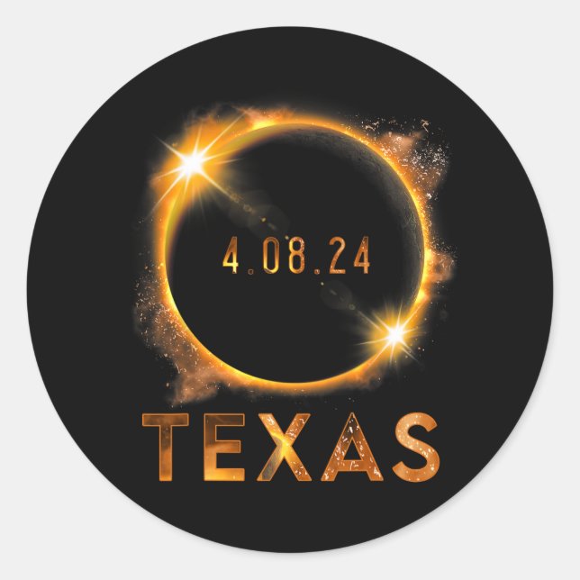 Pegatina Redonda Eclipse solar total de Texas 8 de abril de 2024 So (Anverso)