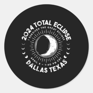 Pegatina Redonda Eclipse solar total de Texas 8 de abril de 2024 To