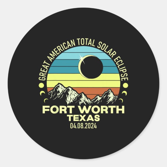 Pegatina Redonda Eclipse solar total de Texas de valor 2024 (Anverso)