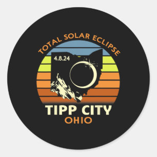 Pegatina Redonda Eclipse solar total de Tipp City Ohio 2024