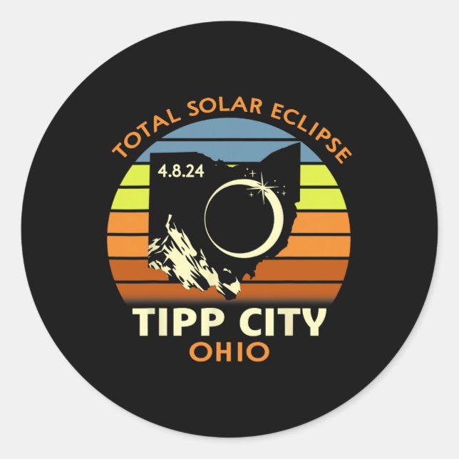 Pegatina Redonda Eclipse solar total de Tipp City Ohio 2024 (Anverso)