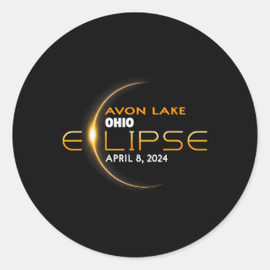 Pegatina Redonda Eclipse solar total del lago Ohio 2024