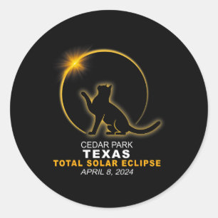 Pegatina Redonda Eclipse solar total del parque 8 de abril de 2024