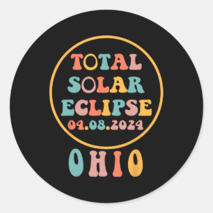 Pegatina Redonda Eclipse Solar Total Eeuu 8 Abril 2024 Ohio Retro G