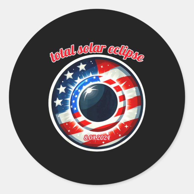 Pegatina Redonda Eclipse solar total en Texas, EE. UU. 8/4/24 eclip (Anverso)