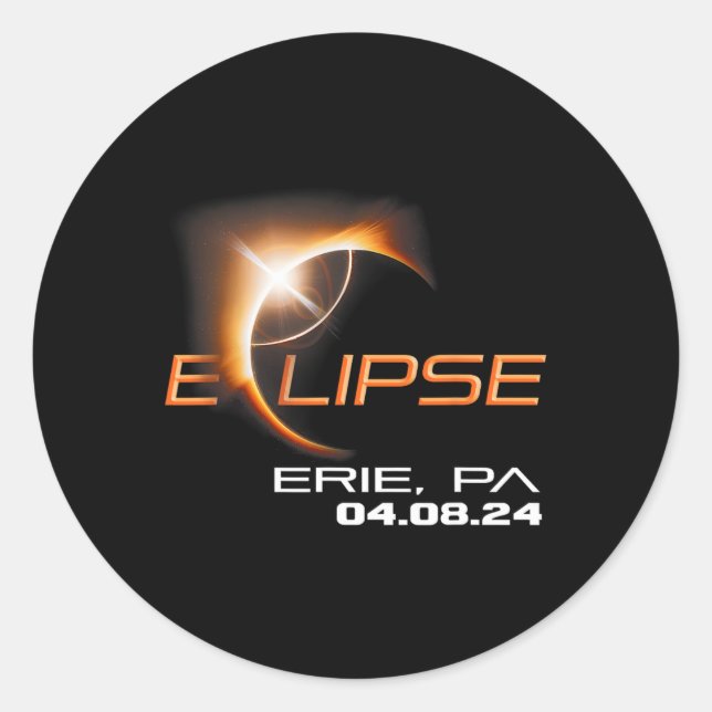 Pegatina Redonda Eclipse solar total Erie Pennsylvania (Anverso)