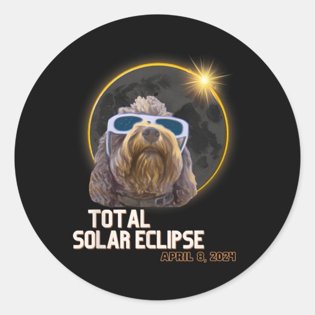 Pegatina Redonda Eclipse solar total Goldendoodle con Eclipse G (Anverso)