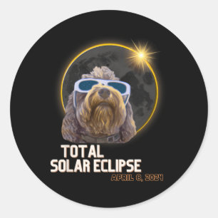 Pegatina Redonda Eclipse solar total Goldendoodle con Eclipse G