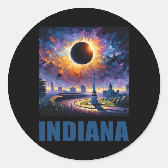 Pegatina Redonda Eclipse solar total inspirado Abril 8 2024 Totalid (Anverso)