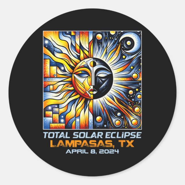 Pegatina Redonda Eclipse solar total Lampasas Texas (Anverso)