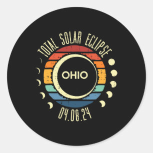 Pegatina Redonda Eclipse solar total Ohio Sunset Retro 04.08.24