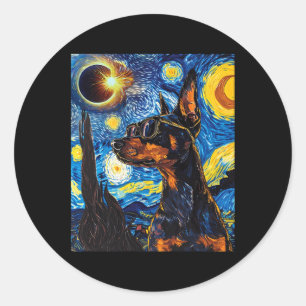 Pegatina Redonda Eclipse solar total Perro Doberman
