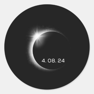 Pegatina Redonda Eclipse solar total primavera 8 de abril de 2024 A