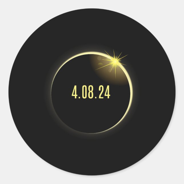 Pegatina Redonda Eclipse solar total primavera estadounidense 4.08. (Anverso)