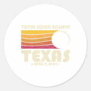 Pegatina Redonda Eclipse solar total retro 2024 Texas