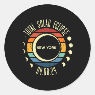 Pegatina Redonda Eclipse solar total Retro de Nueva York 04.08.24 H