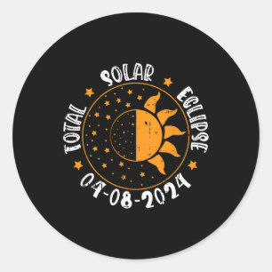 Pegatina Redonda Eclipse Solar Total Retro De Sol Luna Del 8 De Abr