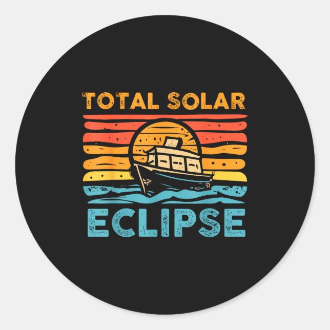 Pegatina Redonda Eclipse solar total retro eclipse (Anverso)