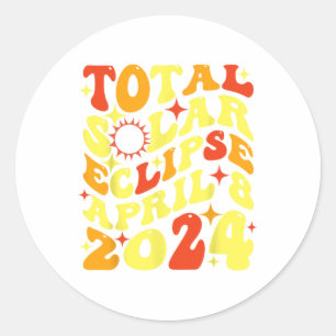Pegatina Redonda Eclipse solar total retro Groovy abril 08 2024