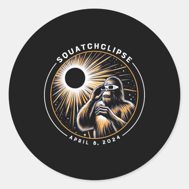 Pegatina Redonda Eclipse solar total Squatchclipse Bigfoot Sasquatc (Anverso)