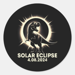 Pegatina Redonda Eclipse solar total T-rex Abril 8 2024 América Sol