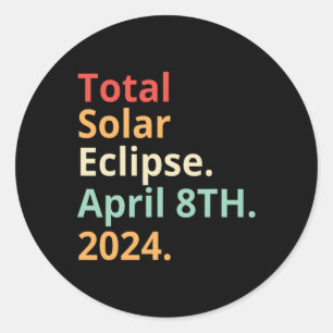 Pegatina Redonda Eclipse solar total vintage Abril 8 2024