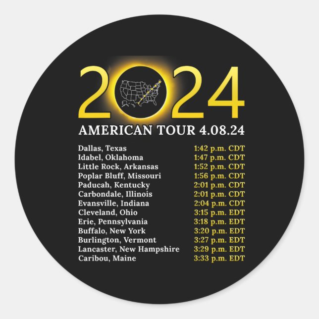Pegatina Redonda Eclipse solar Tour 2024 Estadounidense 2024 Tot (Anverso)
