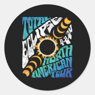 Pegatina Redonda Eclipse total 2024 Retro Groovy Tou norteamericano