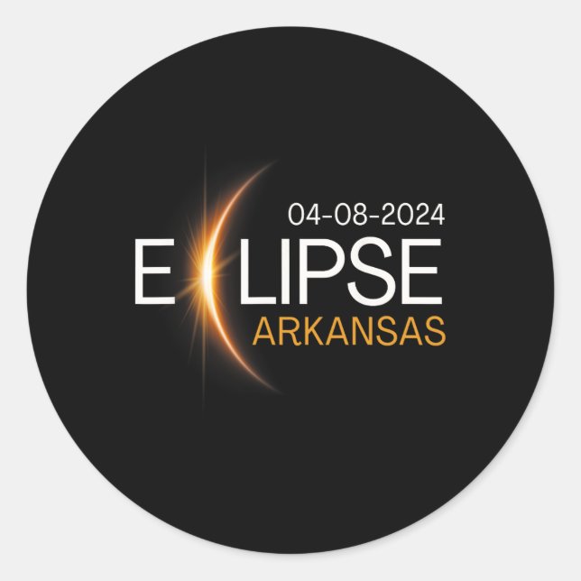 Pegatina Redonda Eclipse total de Arkansas 2024 Arkansas Solar 2024 (Anverso)