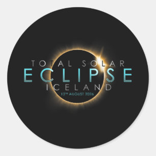 Pegatina Redonda Eclipse Total de Sol 12 de agosto de 2026 – Island