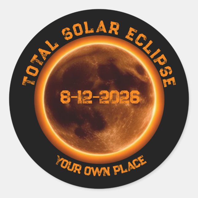Pegatina Redonda Eclipse Total de Sol 2026 (Anverso)