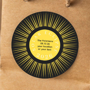 Pegatina Redonda Eclipse total de sol 2026 su nombre personalizado