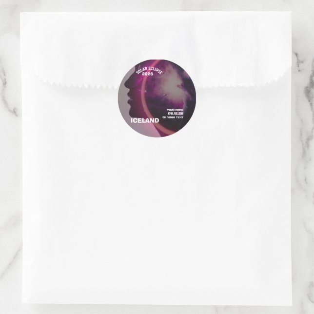 Pegatina Redonda Eclipse total de sol agosto 2026 texto personaliza (Bolso)
