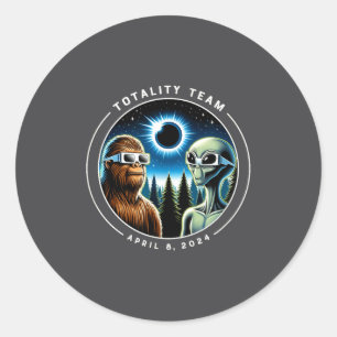 Pegatina Redonda Eclipse Total de Sol Bigfoot Alien