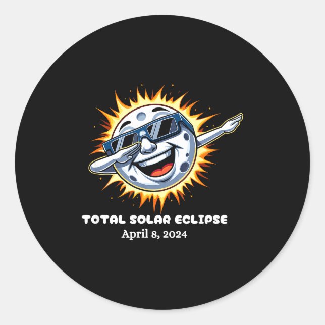 Pegatina Redonda Eclipse Total de Sol con Moon Dabbing (Anverso)