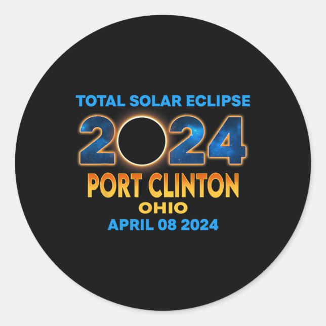 Pegatina Redonda Eclipse total de sol de Clinton Ohio 2024 (Anverso)