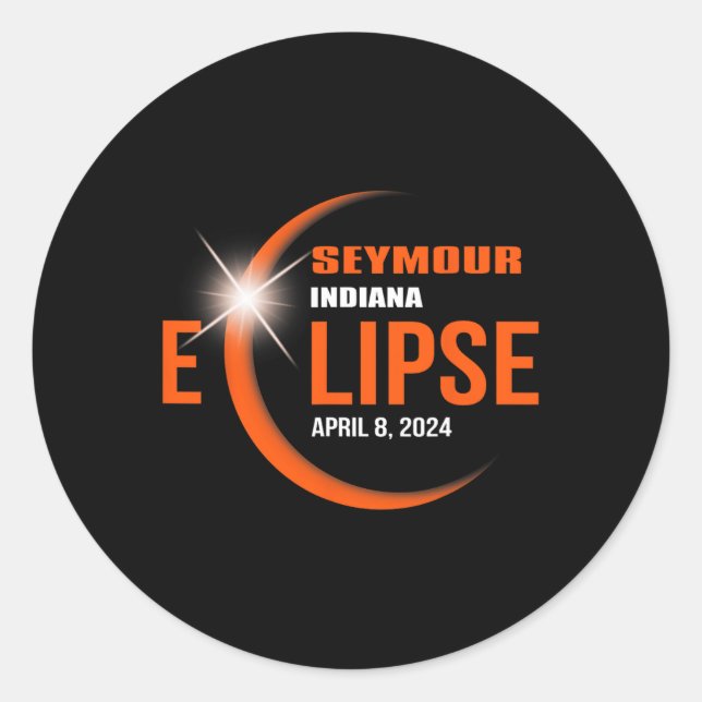 Pegatina Redonda Eclipse total de sol de Seymour Indiana 2024 (Anverso)